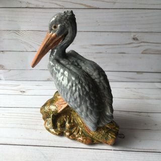 Pelican Ceramic Statue 1981 Artist Signed 9 1/2 " Tall Bird Figurine Folk Art