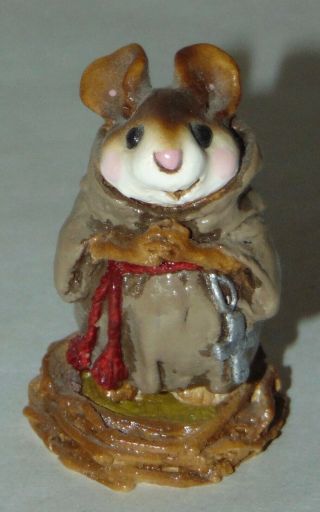 1990 Wee Forest Folk Miniature Friar Tuck Mouse Rh - 3 Retired