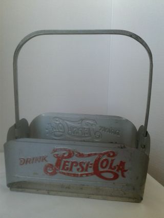 Vintage 1940s Pepsi Cola Embossed Metal 6 Pak Drink Double Dot Bottle Carrier