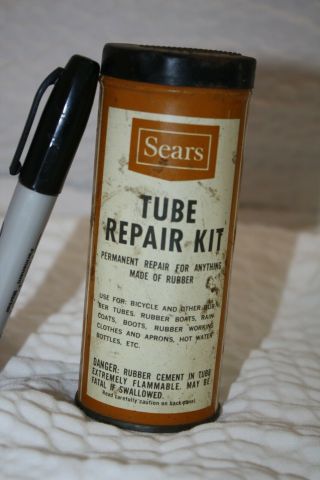 Vintage Sears Bicycle Tire Tube Repair Kit,  Can,  Tin.