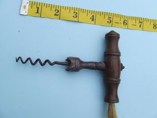 Vintage Wooden T - Handle Corkscrew 1920 Cork - Grabbing Steel Corkscrew