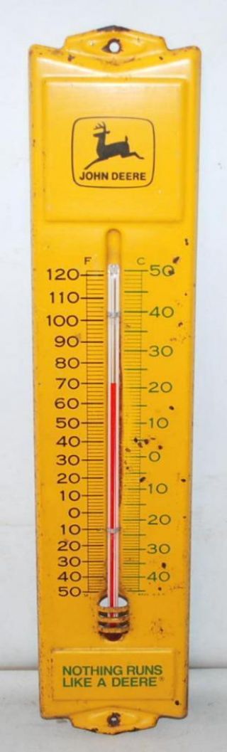 Vintage John Deere Metal Thermometer Advertising Garage Shop 134