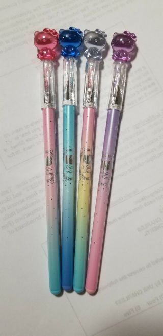 Hello Kitty 4pc Blue Gel Pen Set 0.  38 Tip Kawaii Sanrio