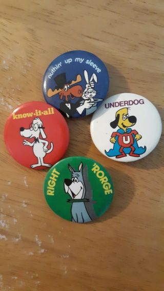 Four Novelty Buttons,  Bullwinkle,  Underdog.  Mr.  Peabody,  Astro