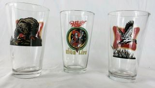 Miller High Life 3 Pint Glasses Heavy Duty Bar Mug Beer Wildlife Girl In Moon