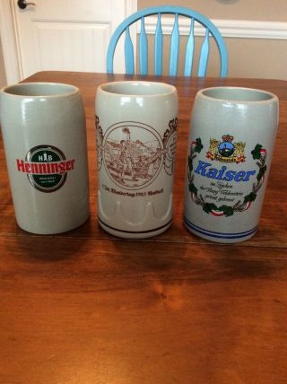 3 Assorted 1/2 Liter German Beer Steins,  Unusual Tall Type