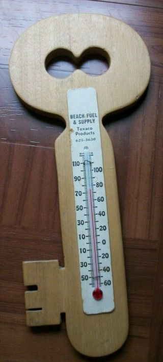 Vintage Texaco " Wooden Thermometer Beach Fuel & Supply