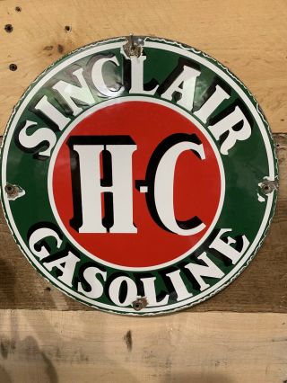 Vintage Sinclair H - C Gasoline Porcelain Metal Pump Plate Gas Station Sign