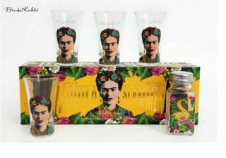 Frida Kahlo Tequila Slammer Set Shot Glasses,  Salt Shaker (o)