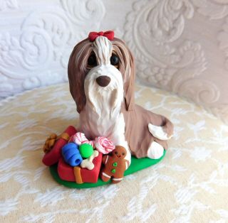 Bearded Collie Christmas Sculpture Dog Lover Clay Mini By Raquel