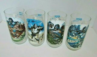 Set Of 4 1976 King Kong Coca - Cola Glasses Collector Movie
