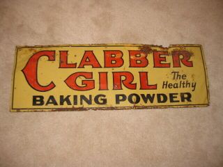 Vintage 1950s Clabber Girl Baking Powder Double Sided Metal Sign