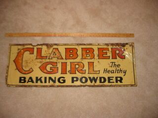 Vintage 1950s Clabber Girl Baking Powder Double Sided Metal Sign 2