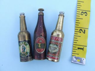 Vintage 3 Miniature Brass Bottle Openers Advertising Toby Ale,  Beer Noilly Prat