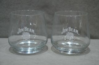 (2) Jim Beam Tumbler Glass Bourbon Whisky Glasses Gift Man Cave 9cm Tall