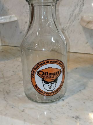 Vintage Duraglas motor oil gas service station bottle Master spout cap Oilzum 2