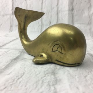 Vintage Brass Whale Figurine,  Solid Brass Paperweight Nautical Home Decor