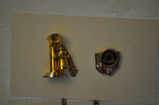 Two Vintage Ohio Bell Lapel Pins 10k Gold W 1 Diamond 2 Ruby,  Candle Stick Phone