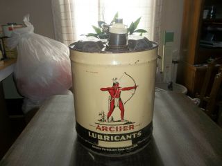 Vintage Empty Archer 5 Gallon Oil Can Gas Station Advertising Collectible