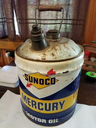 Vintage 1960 Sunoco Mercury Motor Oil 5 Gal Can Solid Can Inside