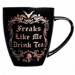 Alchemy Gothic Freaks Like Me Drink Tea Rose Gold Black Coffee Mug Cup 400ml