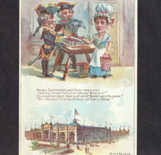 Chicago Worlds Fair 1893 Mines Building Antique Enterprise Cherry Stoner Ad Card
