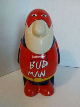Vintage Bud Man Beer Stein Budweiser Ceramic Orignal Paper Cetamarte Label