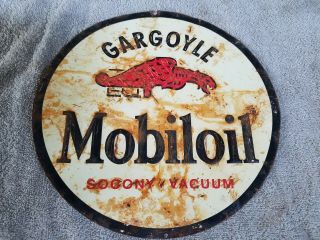 Gargoyle Mobil Oil Embossed Sign Gas Station Service Farm Car Truck Old Garage