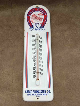 Old Stagecoach Brand Seeds Company Metal Advertising Thermometer