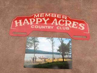 Nos Happy Acres Country Club License Plate Topper Middlefield Ct With Postcard