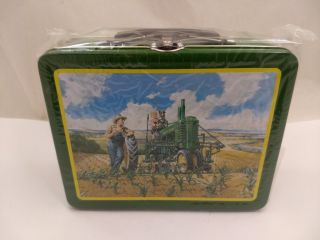 Nos John Deere Tractor Father Son & Dog Lunchtime Tin Litho Metal Lunchbox Farm