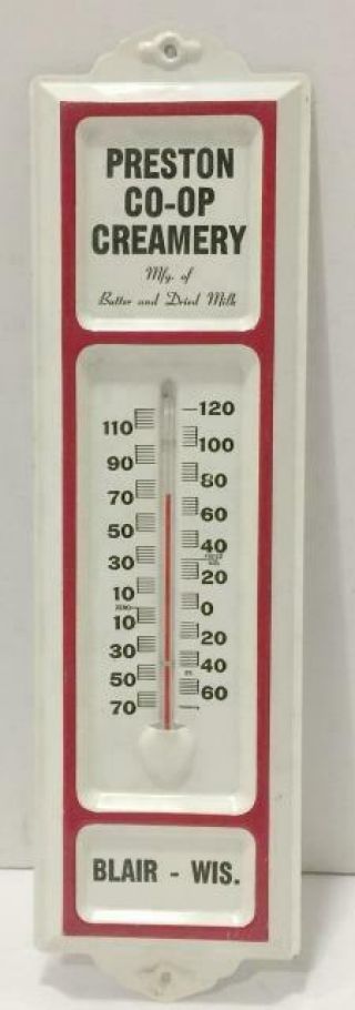 Vtg C1950s Metal Adv Thermometer Blair Wisconsin Preston Co - Op Creamery Butter