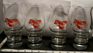 Set Of 4 Vintage Red Lobster Hurricane Drinking Glasses Libby Logo Clear.