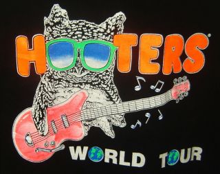 Hooters World Tour T - Shirt Owl Guitar Bar Restaurant Sz Xxl Black Vintage 2 Side