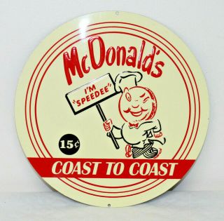 Embossed Mcdonalds Speedee Coast To Coast Round Sign 10 3/4 "