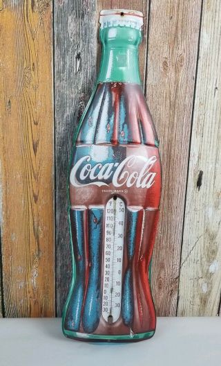 Coca Cola Thermometer Coke Bottle Shape Large Metal 29 " Sign