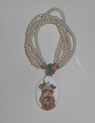 Irish Terrier Dog Pearl Stretch Bracelet For Women Hand Painted Ceramic Charm