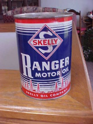 Vintage 1 Qt Skelly Ranger Motor Oil Tin Can