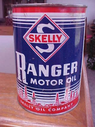 Vintage 1 Qt Skelly Ranger Motor Oil Tin Can 3
