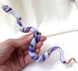 Blue Snake Handmade Blown Art Glass Figurine 8.  5 Inches - Gift Reptile