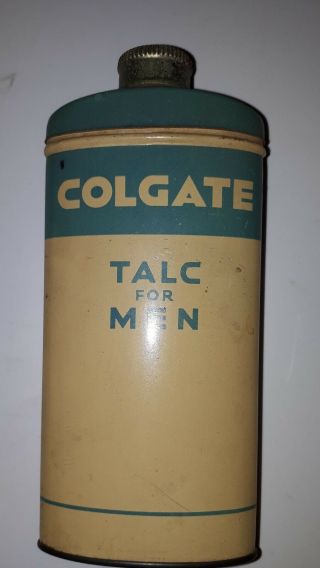 Vintage Canadian (toronto/ Don Mills) " Colgate Talc For Men " Tin Green/cream - Full