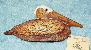 Honeywood Designs Carved Glass Eye Pelican Sculpture Figure Usa Vgc