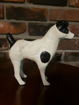 Black White Dog Figurine Putz Like Paper Mache Like Look