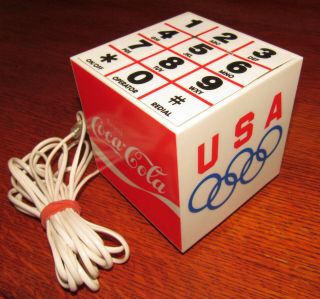 Coca - Cola Olympic - Themed Cube Speaker Telephone - Coke Phone Pulse Dial Phone