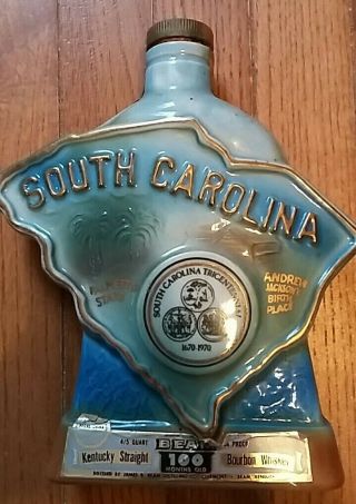 Vintage Jim Beam South Carolina Decanter (1970) Bourbon Whiskey Bottle