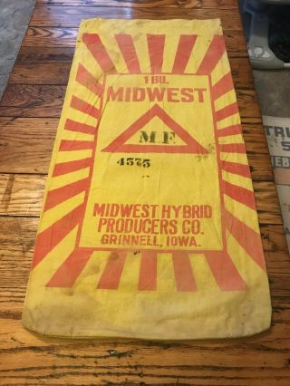 Midwest Hybrids Grinnell Iowa Seed Corn Sack Bag Cloth Farm Feed Producers