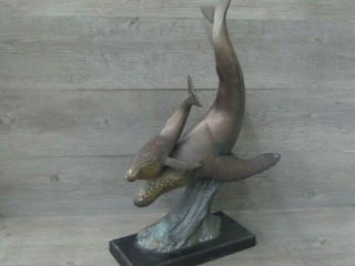 Bronze Whale & Calf Diving Sculpture