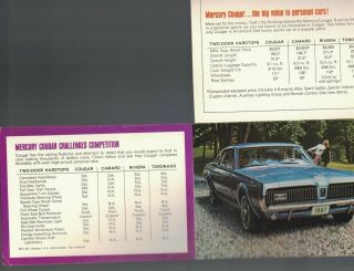 Mercury Cougar 1967 Postcard Sheet Big Value In Personal Cars