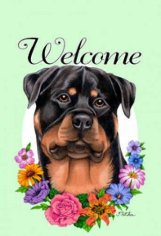 Welcome Flowers Garden Flag - Rottweiler 630021