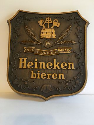 Vintage Heineken Beer Windmill Sign Plaque 1983 Wood Grain Bar Decor German